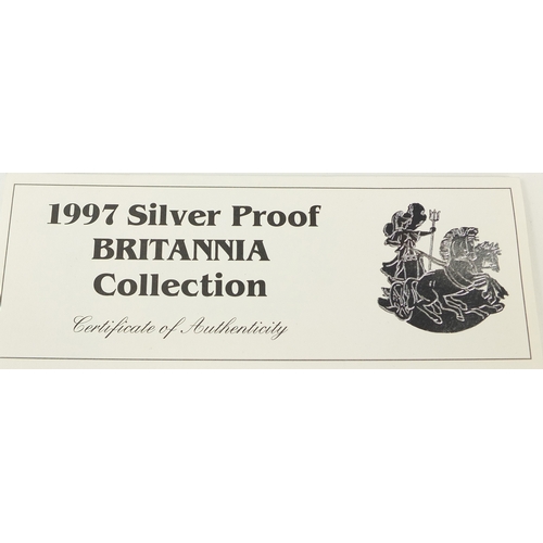 2725 - United Kingdom 1997 Britannia silver proof collection comprising one ounce, half ounce, quarter ounc... 