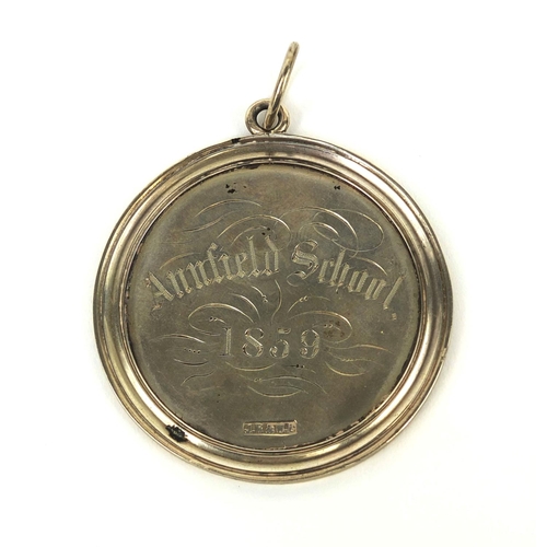 398A - Silver Victorian first prize school award, awarded to David Anderson of Anfield School 1859, 5cm in ... 