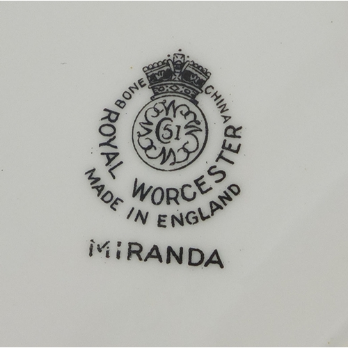 2094 - Set of six Royal Worcester Miranda coffee cans and saucers, with Walker & Hall Sheffield plated teas... 