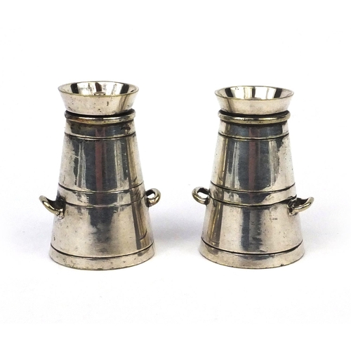 361 - Pair of Daniel & Arter milk churn salt and peppers, 5cm high