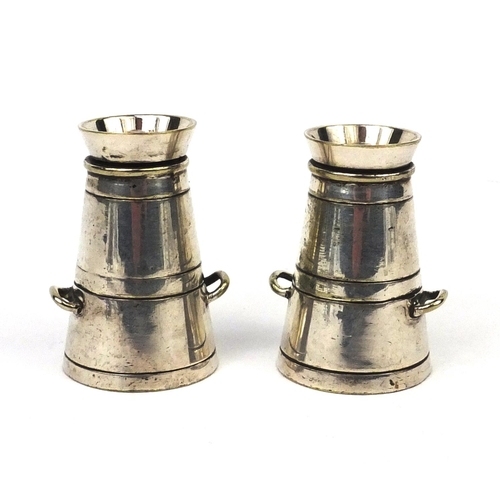 361 - Pair of Daniel & Arter milk churn salt and peppers, 5cm high