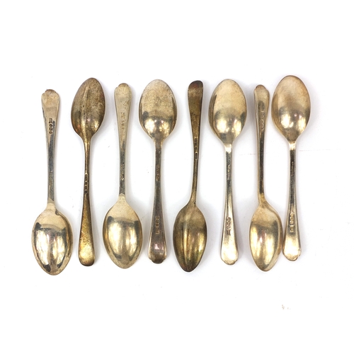 2466 - Set of six Mappin & Webb silver teaspoons with golfing interest terminals, and a pair of  unassociat... 