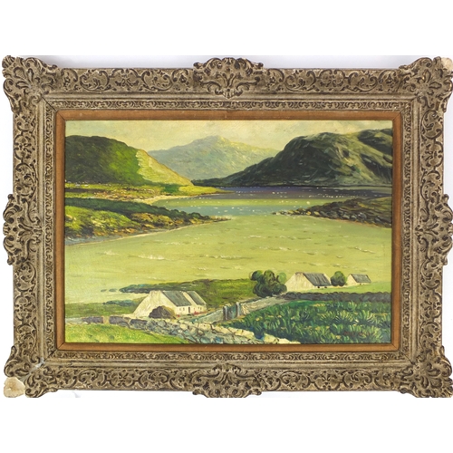 2488 - Irish School oil onto board coastal landscape, bearing a signature Wilkes, mounted and ornately fram... 