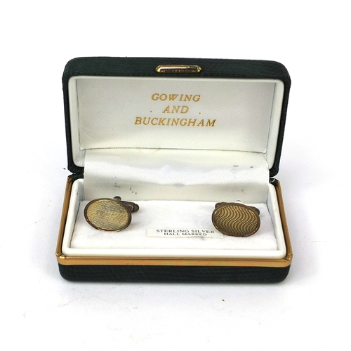 2637 - Pair of sterling silver cufflinks with engine turned decoration, boxed