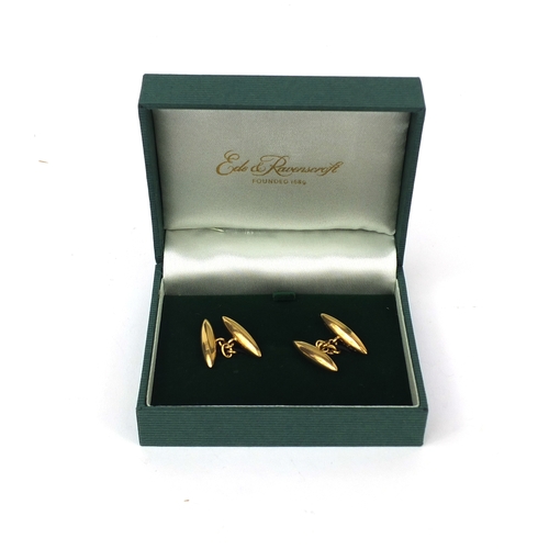 2497 - Pair of 18ct gold cufflinks, boxed, 2.5cm long, approximate weight 6.8g