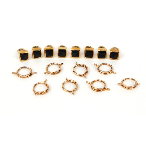 989 - Set of eight 9ct gold black enamel buttons, each 5mm square, approximate weight 9.5g