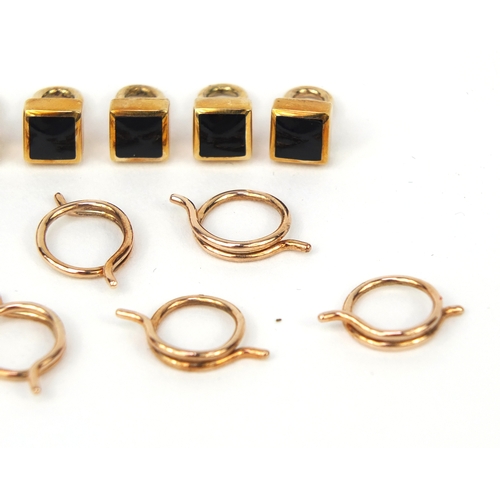 989 - Set of eight 9ct gold black enamel buttons, each 5mm square, approximate weight 9.5g