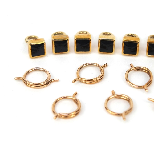 989 - Set of eight 9ct gold black enamel buttons, each 5mm square, approximate weight 9.5g