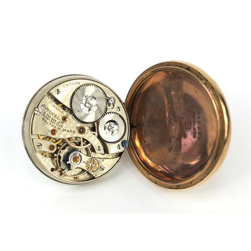 1088 - Royal A.W.W.Co Waltham Mass gold pated open face pocket watch, numbered 17071654 to the movement, 5c... 