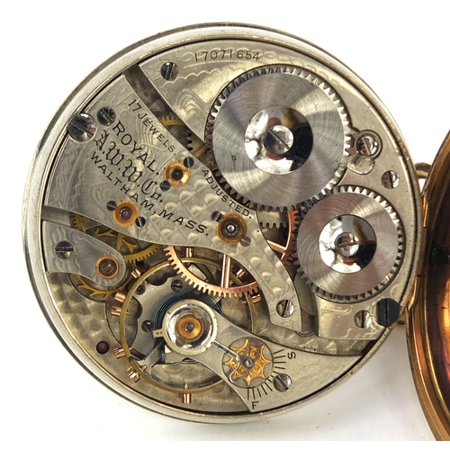 1088 - Royal A.W.W.Co Waltham Mass gold pated open face pocket watch, numbered 17071654 to the movement, 5c... 