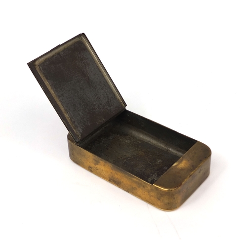 140 - Georgian four combination brass tobacco box with hinged lid, 9cm wide