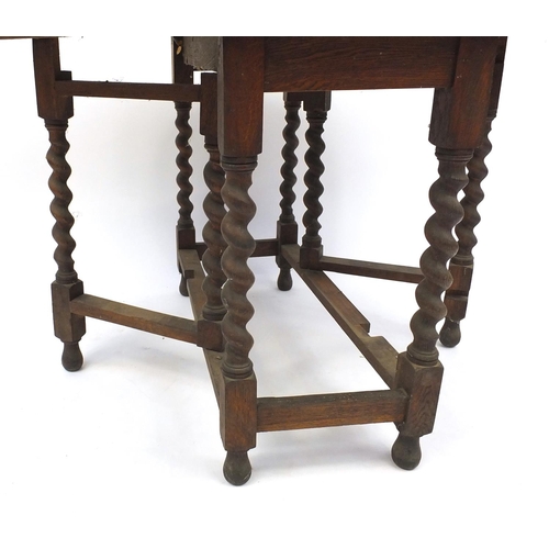 57 - Oak barley twist gateleg table, 73cm high x 112cm wide (extended) x 90cm deep