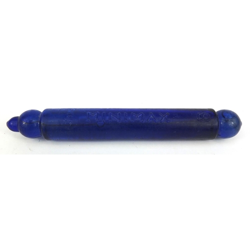 364 - Blue glass Minimax fire grenade, 21cm long