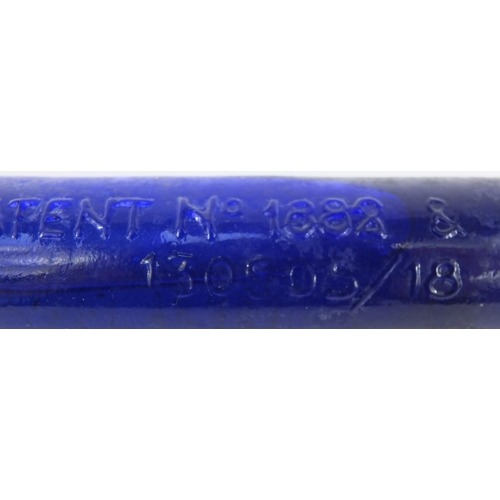 364 - Blue glass Minimax fire grenade, 21cm long