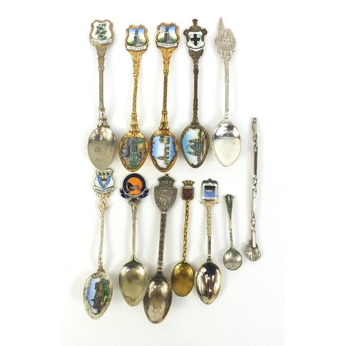 379 - Small selection of souvenir teaspoons, some with enamelled bowls and terminals