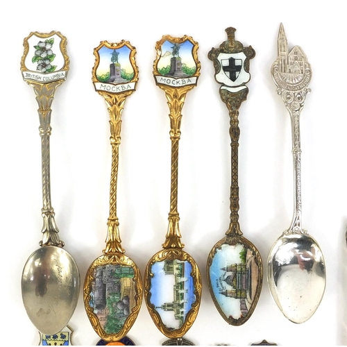 379 - Small selection of souvenir teaspoons, some with enamelled bowls and terminals