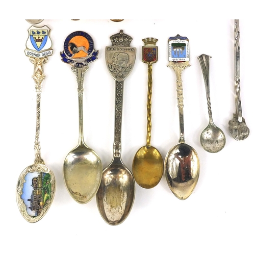 379 - Small selection of souvenir teaspoons, some with enamelled bowls and terminals