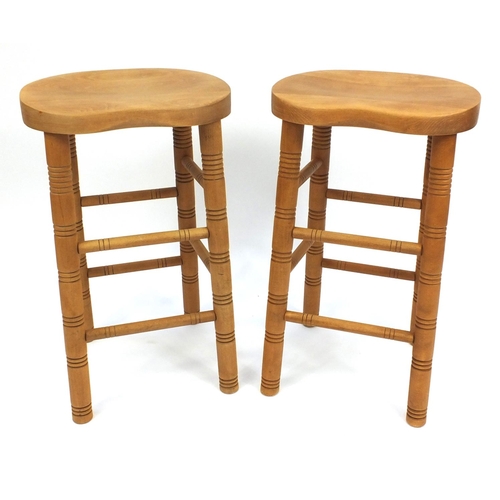 29 - Pair of good quality pine bar stools, 70cm high