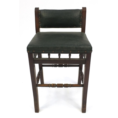 95 - Childs stool with green leather seat and back