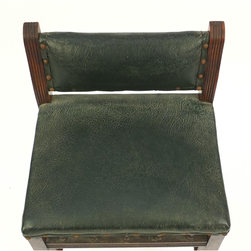 95 - Childs stool with green leather seat and back