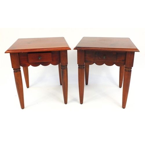 47 - Pair of stained wood side tables fitted with a drawer, 57cm high x 50cm square