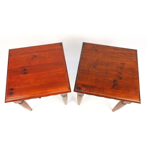 47 - Pair of stained wood side tables fitted with a drawer, 57cm high x 50cm square