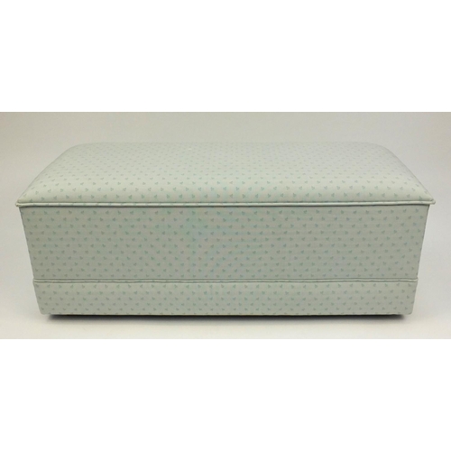 23 - Blue upholstered ottoman with cushioned hinged lid, 50cm high x 120cm wide x 46cm deep