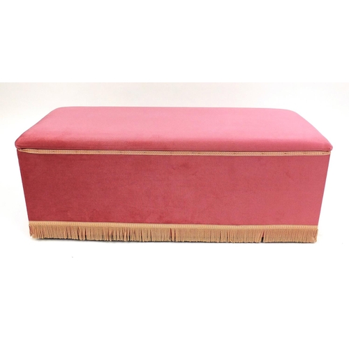 67 - Pink upholstered ottoman with cushion hinged top, 40cm high x 107cm wide x 44cm deep