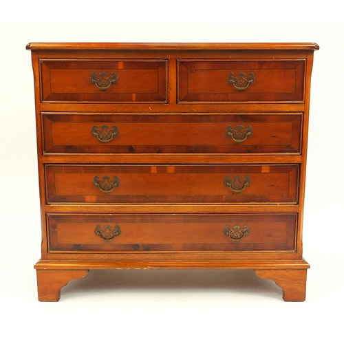8 - Inlaid yew five drawer chest, fitted with two short above three long drawers, 72cm high x 76cm wide ... 