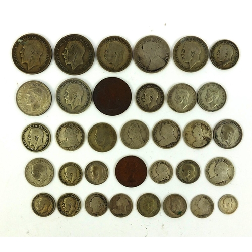 400 - Small selection of British pre decimal coins including half crowns, shillings etc