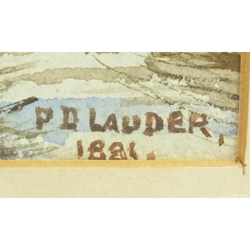 390 - P D Lauder 1881 - Watercolour, stream through woodland, label to the reverse, near Auchlerhouse, 25c... 