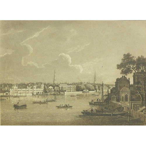 419 - W M Fellows - Framed black and white engraving, view of The Savoy Somerset house and the water entra... 