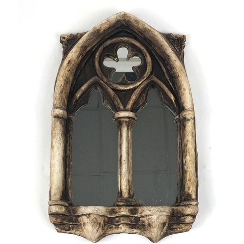 71 - Gothic style wall hanging mirror with candle holders, 74cm high