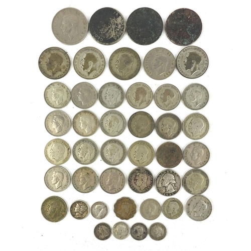 393 - Collection of mostly British pre decimal coins including shillings, half shillings, florins etc some... 