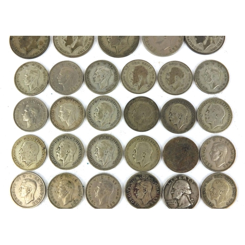 393 - Collection of mostly British pre decimal coins including shillings, half shillings, florins etc some... 