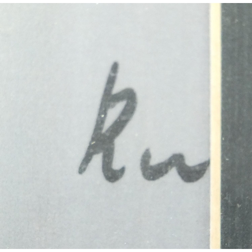 60 - Set of three abstract gouache views, African hunters, each bearing a signature René, each mounted an... 
