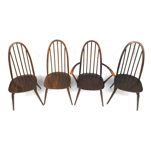 69 - Set of four Ercol stick back dining chairs including a carver, 96cm high