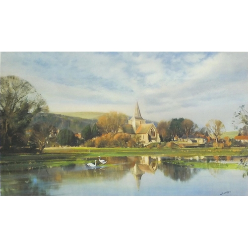 62 - Pencil signed Frank Wootton print, Alfriston autumn, number 430/650, 60cm x 36cm excluding the  moun... 