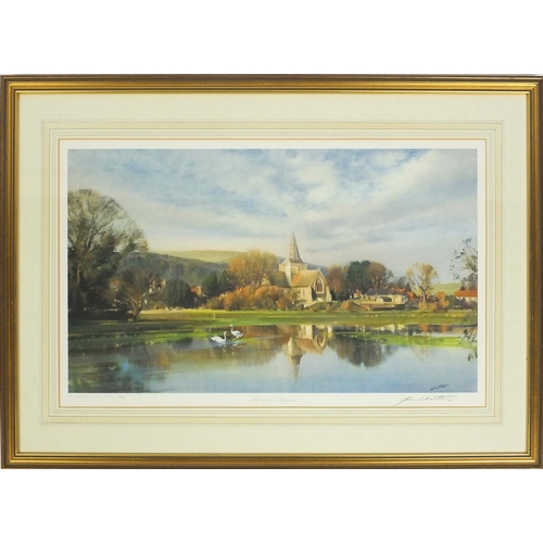 62 - Pencil signed Frank Wootton print, Alfriston autumn, number 430/650, 60cm x 36cm excluding the  moun... 