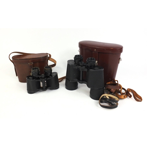 648 - Pair of Carl Zeiss Jena Dekarem leather cased binoculars, 10cm x 50cm, together with a pair of Carl ... 