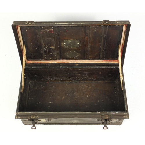 48 - Victorian metal Jones Brothers & Co deed box, 23cm high x 64cm wide x 32cm deep