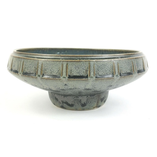 415 - Studio pottery pedestal fruit bowl, 25cm in diameter