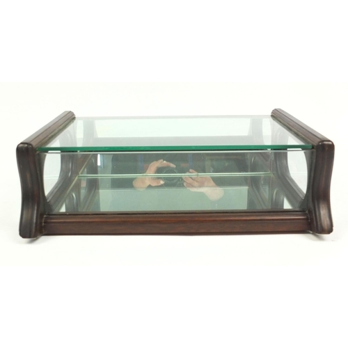 80 - Mahogany, glass and mirror backed table top display cabinet, 15cm high x 45cm wide