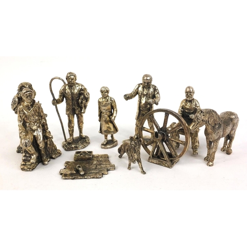 347 - Collection of pewter figures including black smith shepherd etc