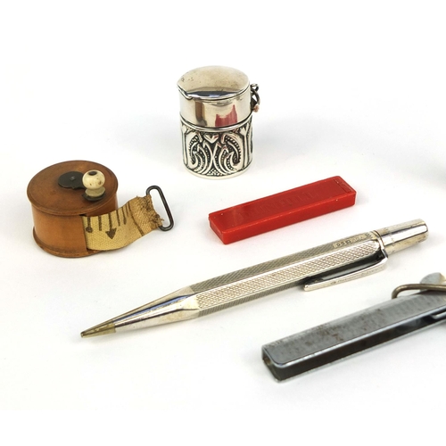 362 - Group of objects including a silver Yard-O-Lead propelling pencil, silver plated Dunhill lighter and... 