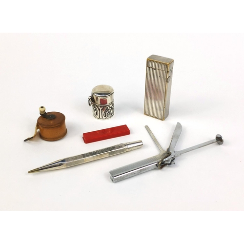 362 - Group of objects including a silver Yard-O-Lead propelling pencil, silver plated Dunhill lighter and... 