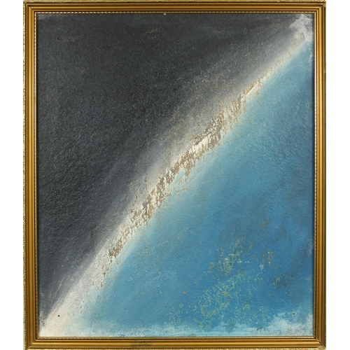 388 - Oil onto board titled 'Blue Planet', inscriptions to the reverse, gilt framed, 58cm x 49cm excluding... 