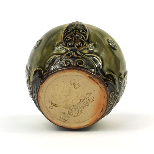 2074 - Art Nouveau Royal Doulton miniature jardinière decorated with stylised motifs, factory marks to the ... 