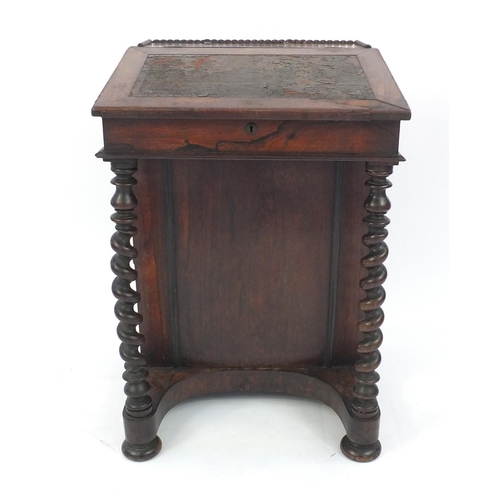 80A - Victorian rosewood Davenport desk with barley twist columns, 80cm high