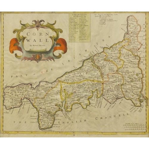 122 - Five antique hand coloured maps, including three John Ogilby road examples of London and a Robert Mo... 